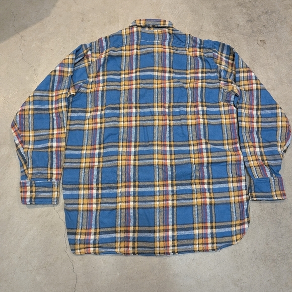 VTG Woolrich Flannel Mens L Blue Yellow Plaid 60s-70s - Picture 5 of 6